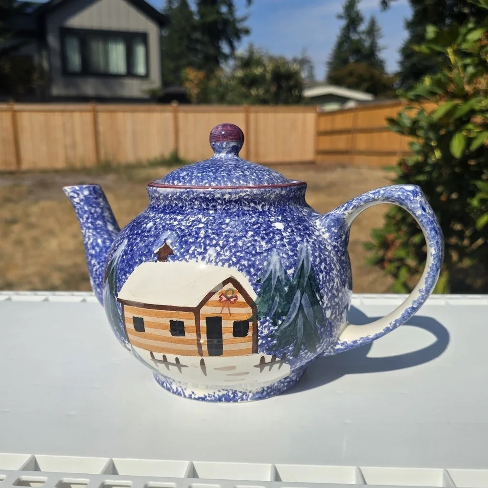Vintage Tea Pot Large Thailand Country Winter Scene 7 in Tall 10 in  Wide
